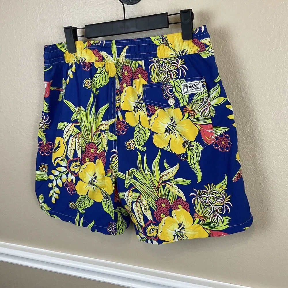 Polo Ralph Lauren Mens Swimwear Trunks Sz M Hawaiian Floral Beach‎ Tropical H3